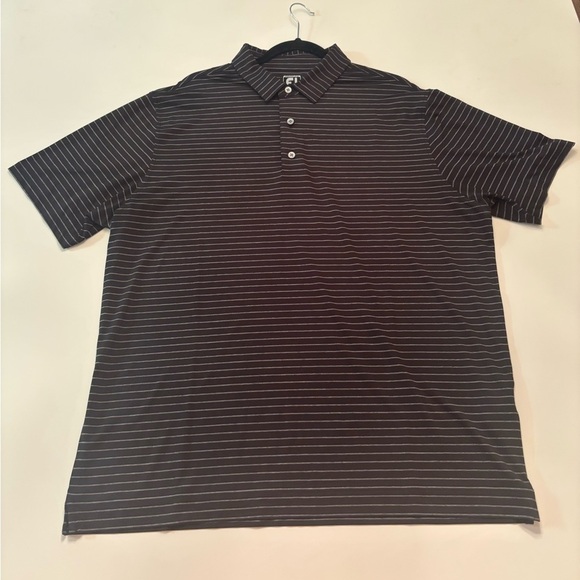 FootJoy Striped Golf Polo Shirt Men’s XL Athletic Fit Black Gray Performance - Picture 1 of 5